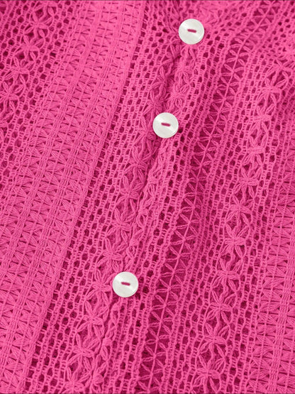 Solid Color Long Sleeves Knitted Sheer Crochet Blouse