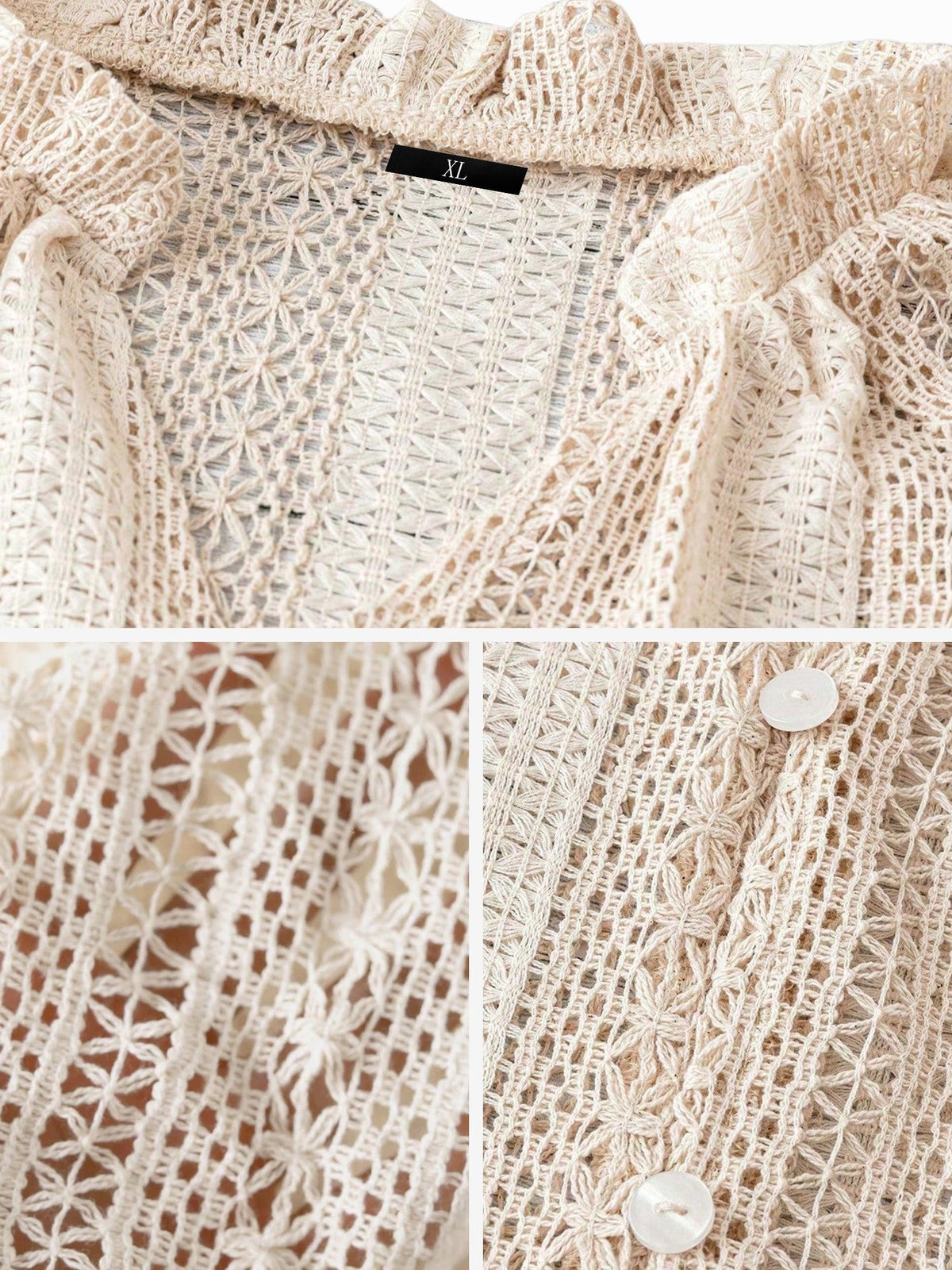 Solid Color Long Sleeves Knitted Sheer Crochet Blouse