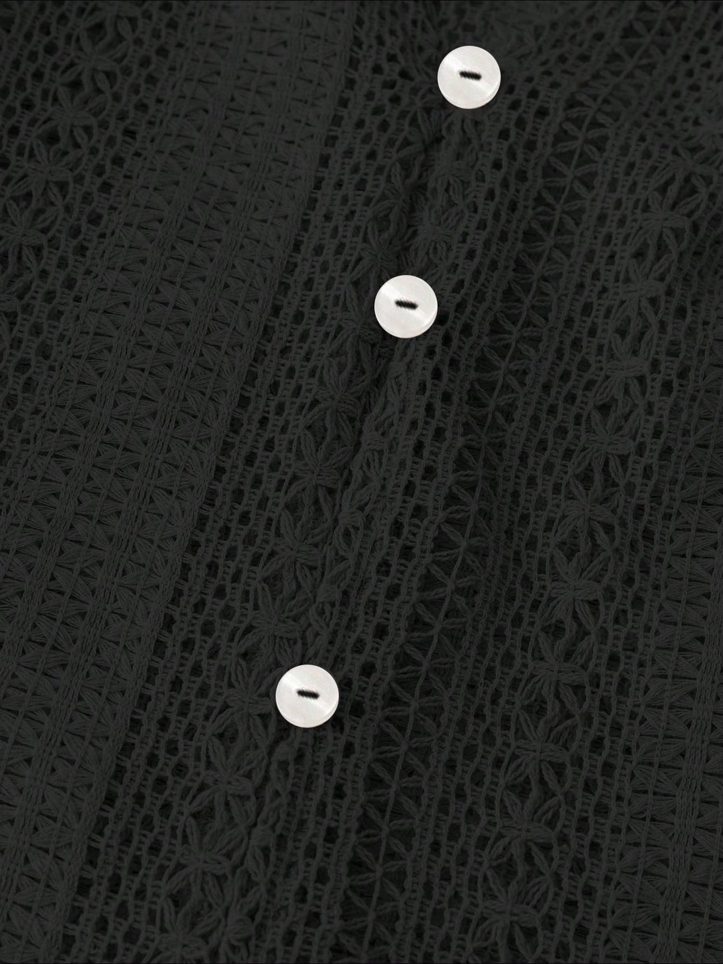 Solid Color Long Sleeves Knitted Sheer Crochet Blouse