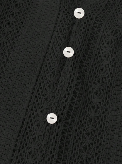 Solid Color Long Sleeves Knitted Sheer Crochet Blouse