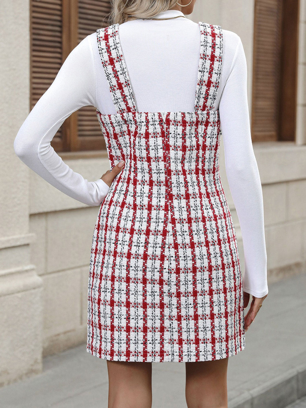 Tweed Plaid Sleeveless Mini Suspender Dress