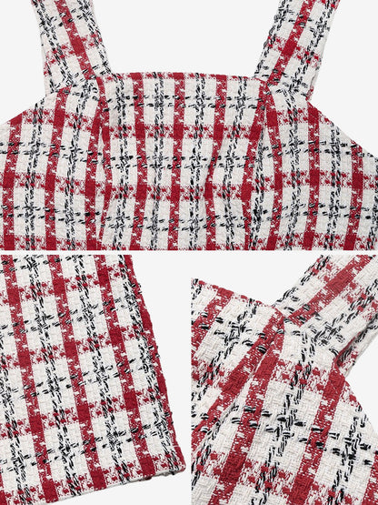 Tweed Plaid Sleeveless Mini Suspender Dress