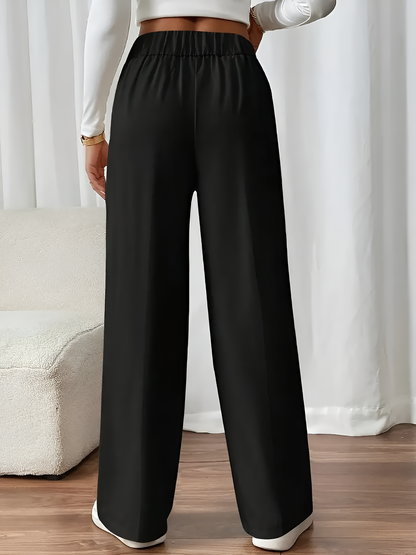 Elastic Waist Button Decor Straight Legs Pants