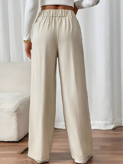 Elastic Waist Button Decor Straight Legs Pants