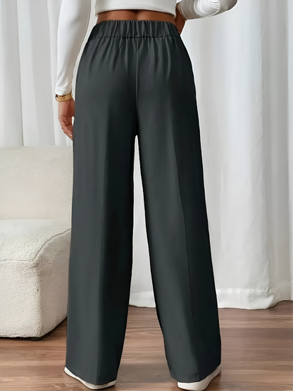 Elastic Waist Button Decor Straight Legs Pants