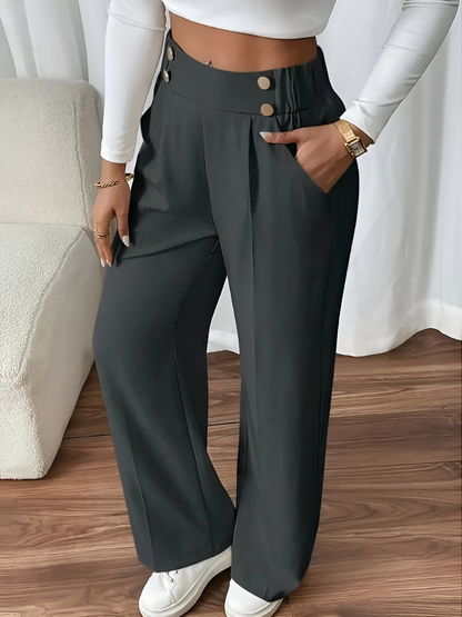 Elastic Waist Button Decor Straight Legs Pants