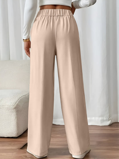 Elastic Waist Button Decor Straight Legs Pants