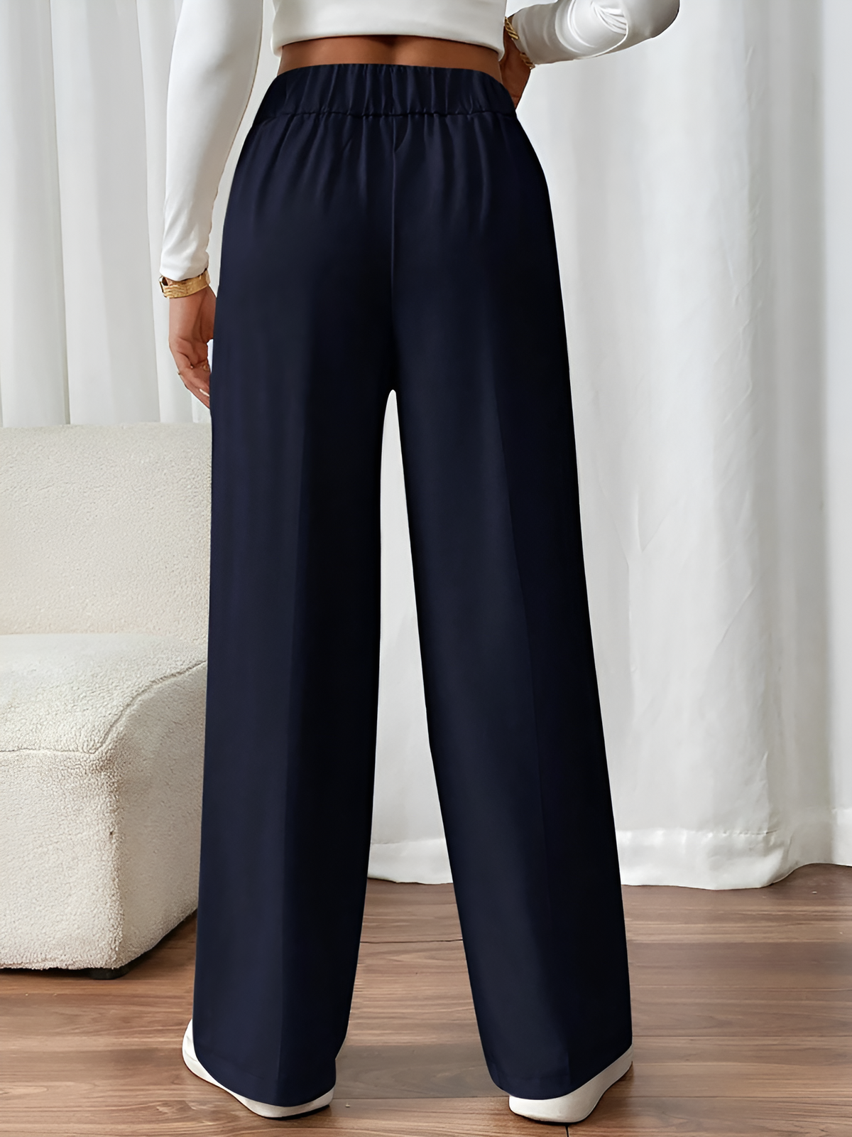 Elastic Waist Button Decor Straight Legs Pants
