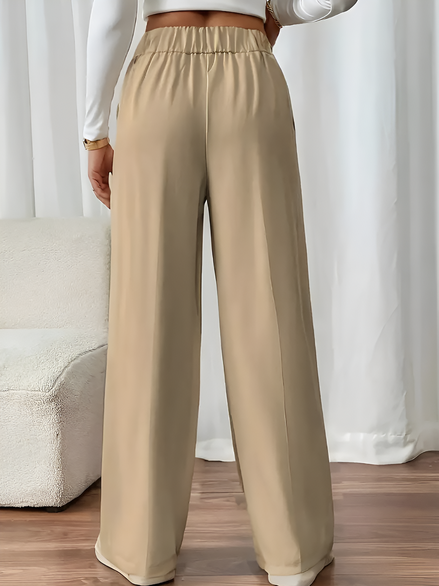 Elastic Waist Button Decor Straight Legs Pants
