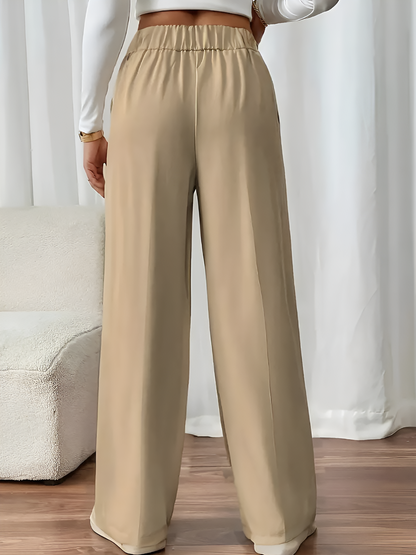 Elastic Waist Button Decor Straight Legs Pants