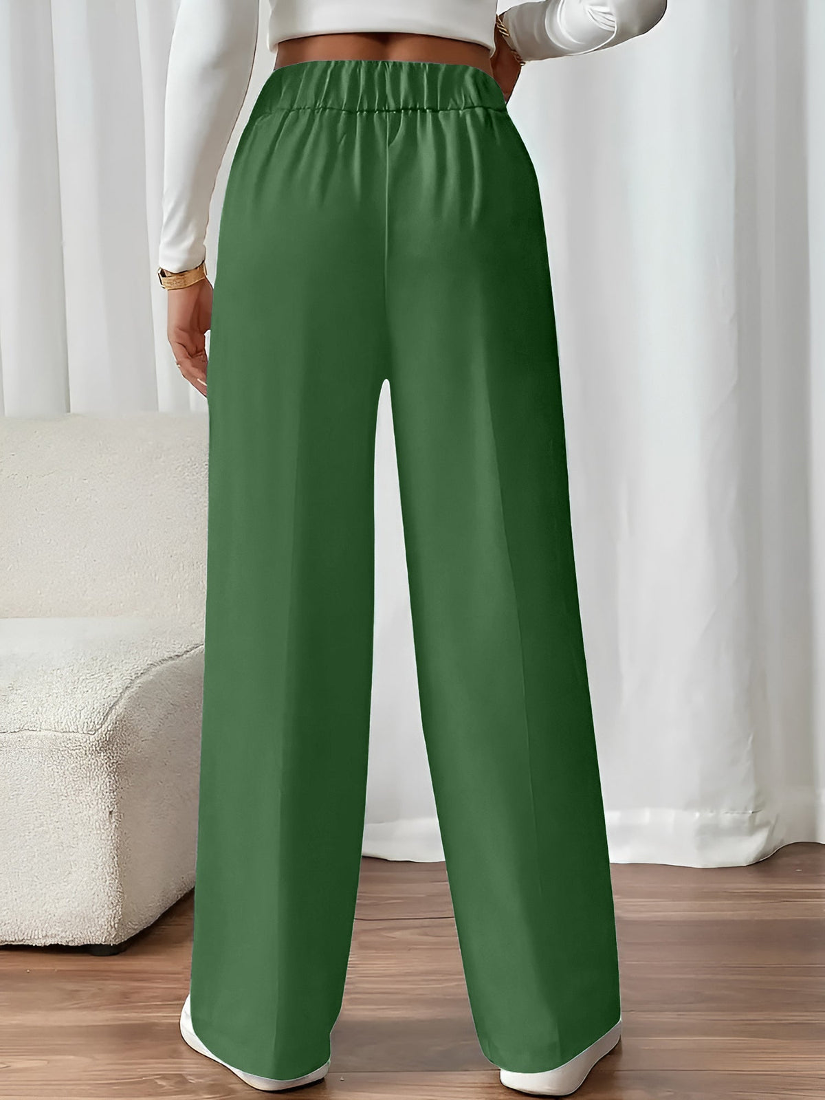 Elastic Waist Button Decor Straight Legs Pants