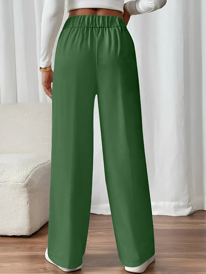 Elastic Waist Button Decor Straight Legs Pants