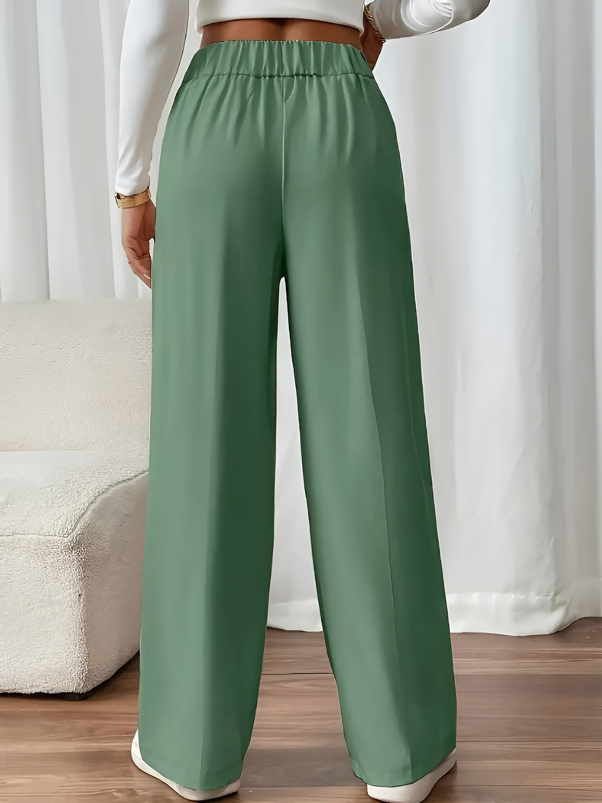 Elastic Waist Button Decor Straight Legs Pants