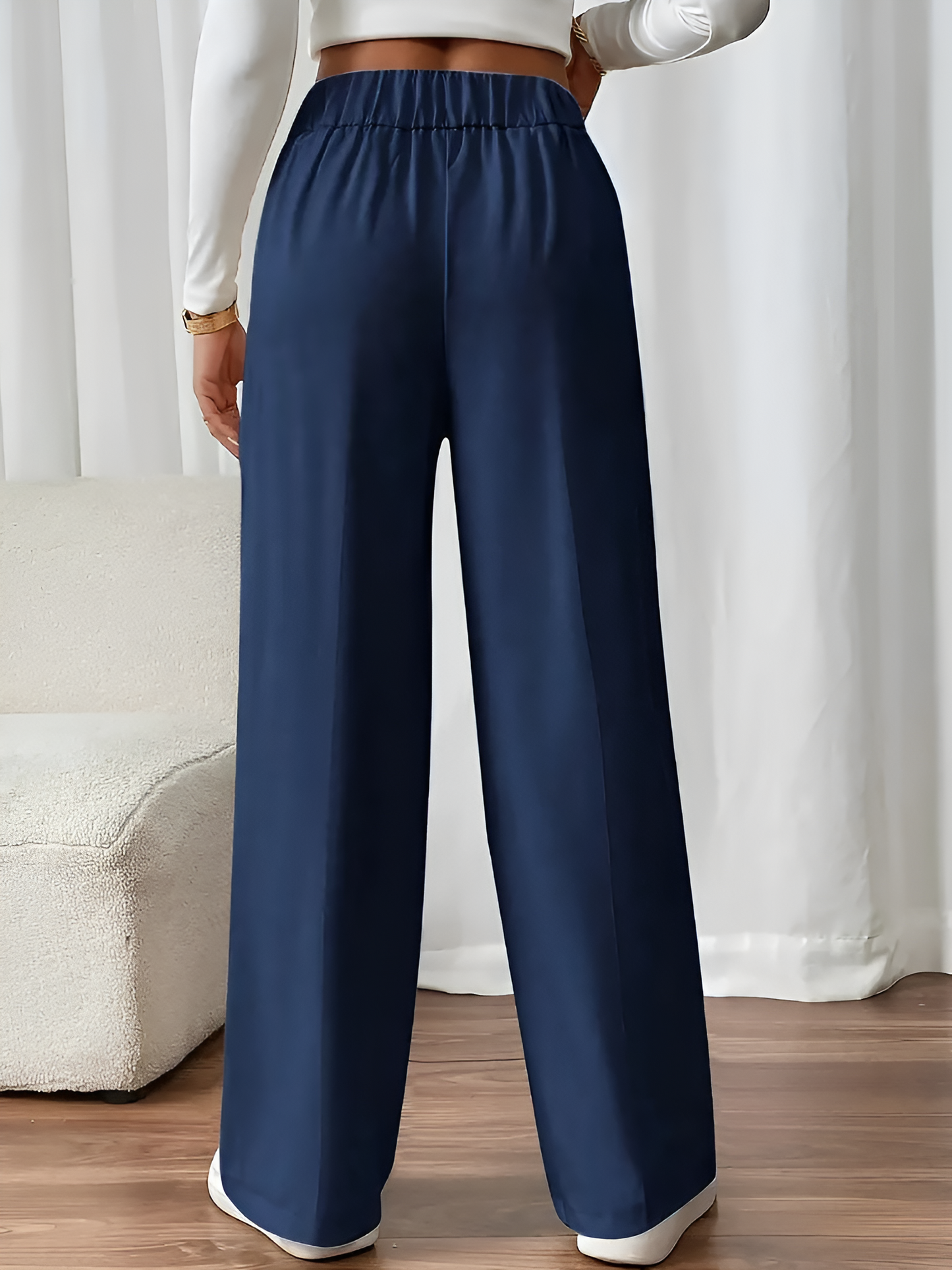 Elastic Waist Button Decor Straight Legs Pants