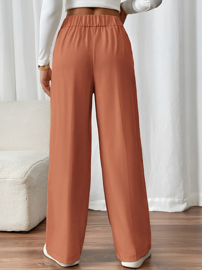 Elastic Waist Button Decor Straight Legs Pants