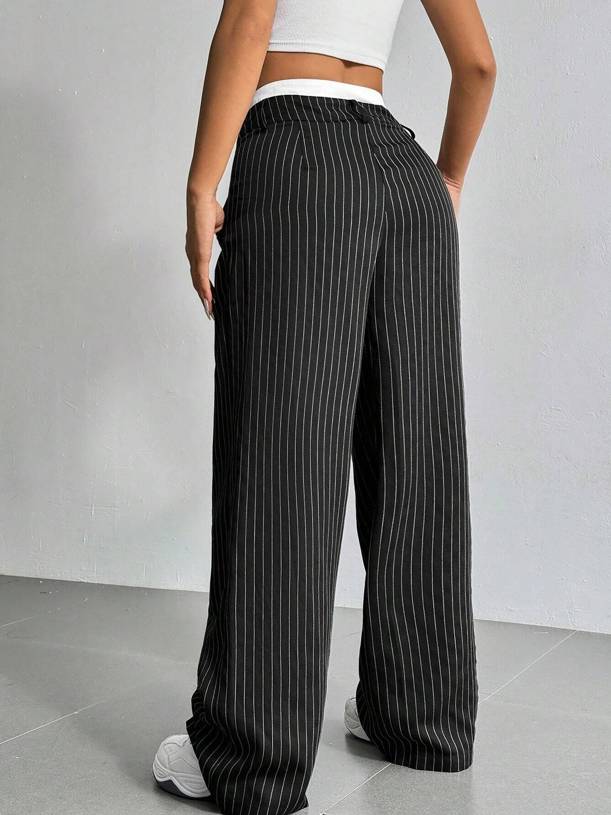 Casual High Waist Striped Wide Legs Trousers Pants