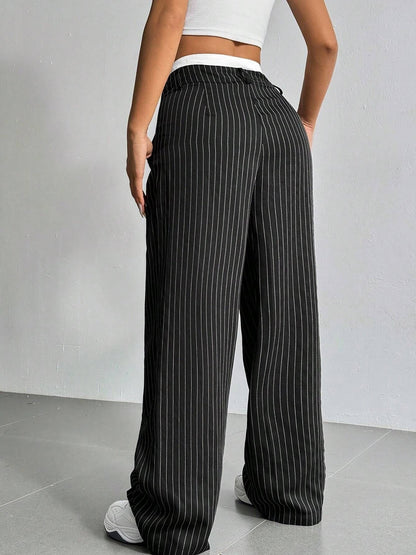 Casual High Waist Striped Wide Legs Trousers Pants