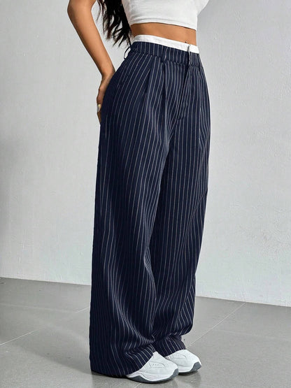 Casual High Waist Striped Wide Legs Trousers Pants