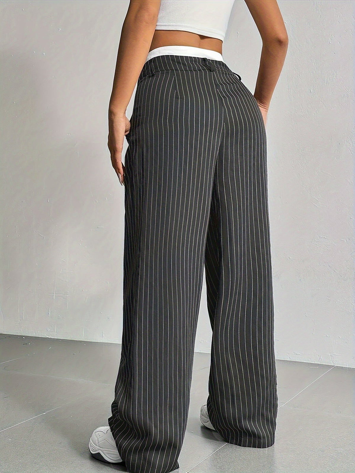 Casual High Waist Striped Wide Legs Trousers Pants