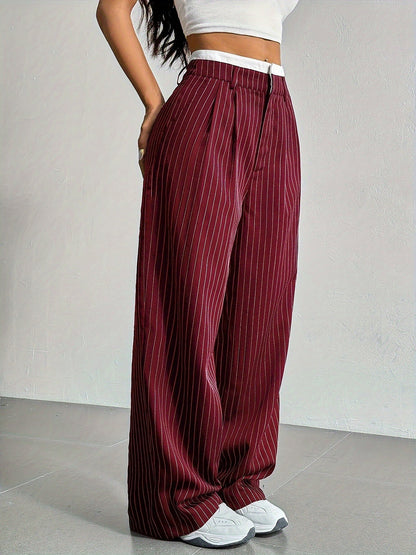 Casual High Waist Striped Wide Legs Trousers Pants