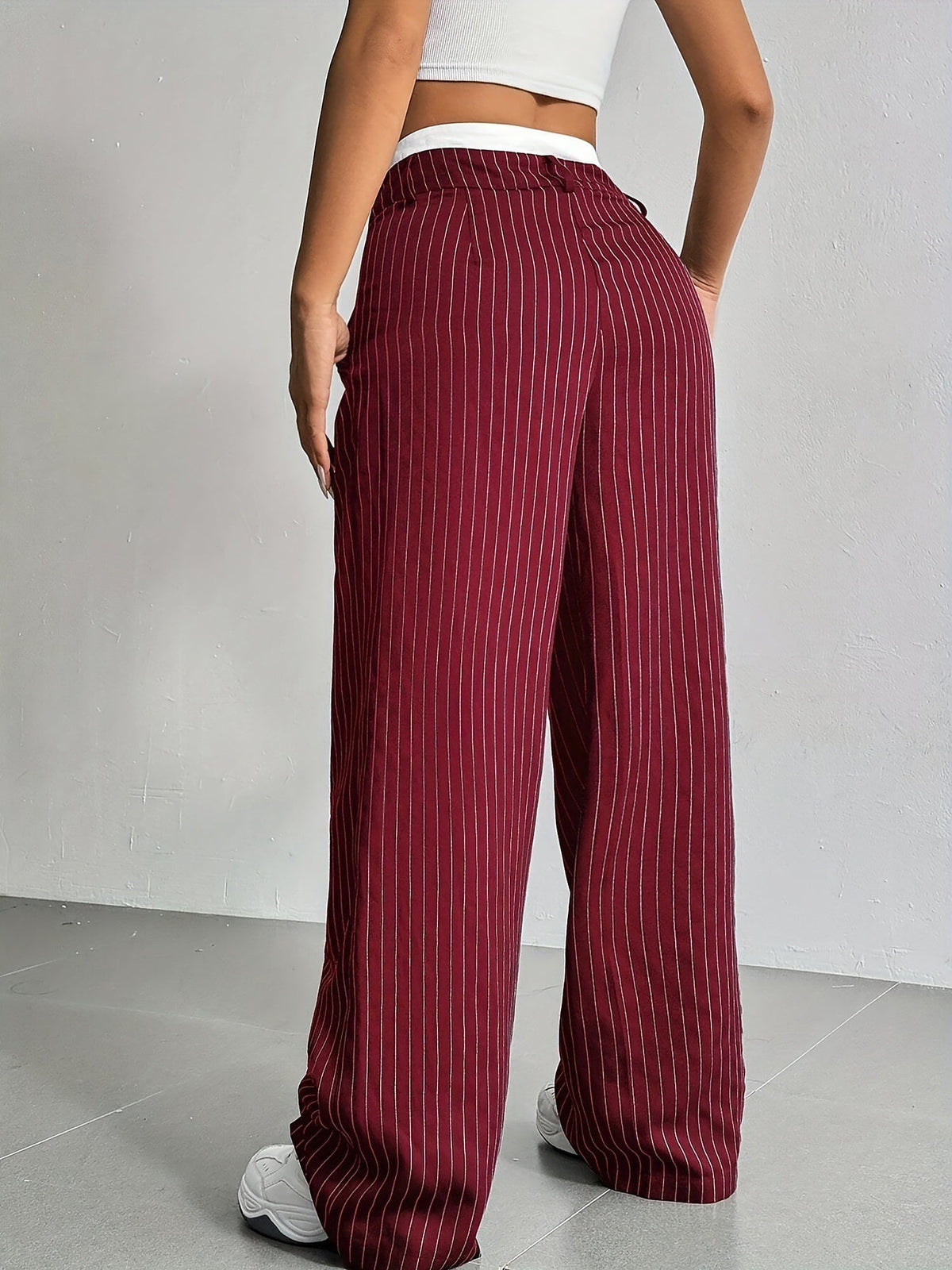 Casual High Waist Striped Wide Legs Trousers Pants