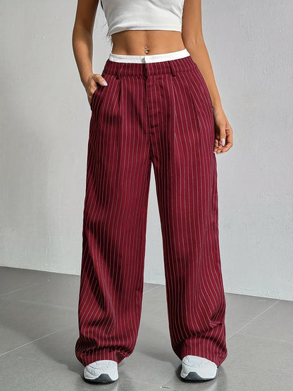 Casual High Waist Striped Wide Legs Trousers Pants