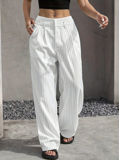 Casual High Waist Striped Wide Legs Trousers Pants