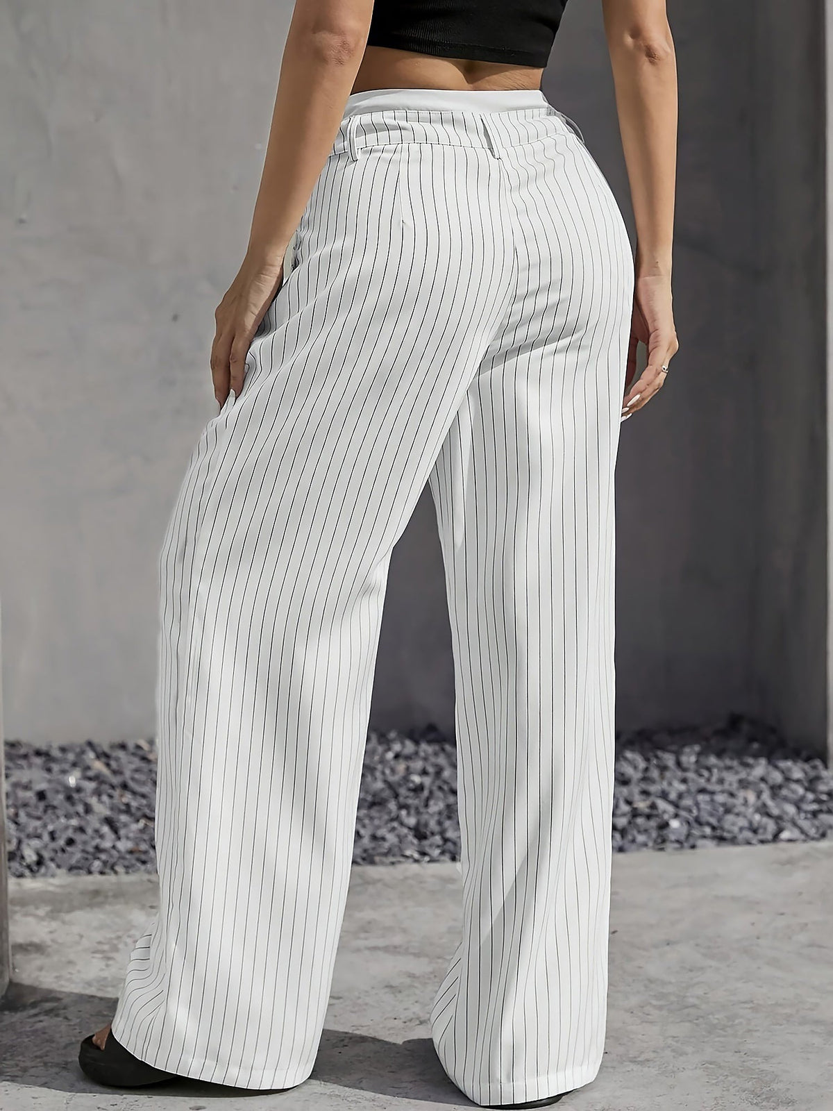 Casual High Waist Striped Wide Legs Trousers Pants
