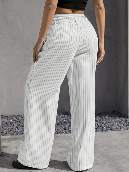 Casual High Waist Striped Wide Legs Trousers Pants