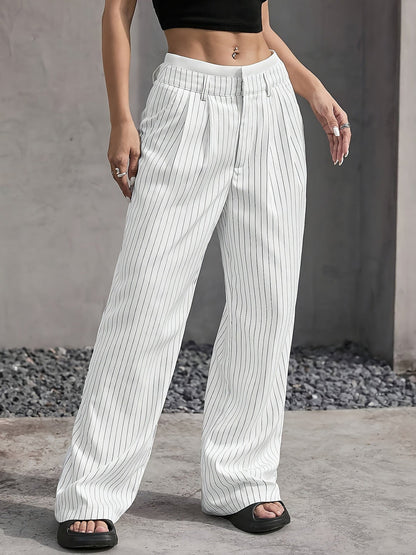 Casual High Waist Striped Wide Legs Trousers Pants
