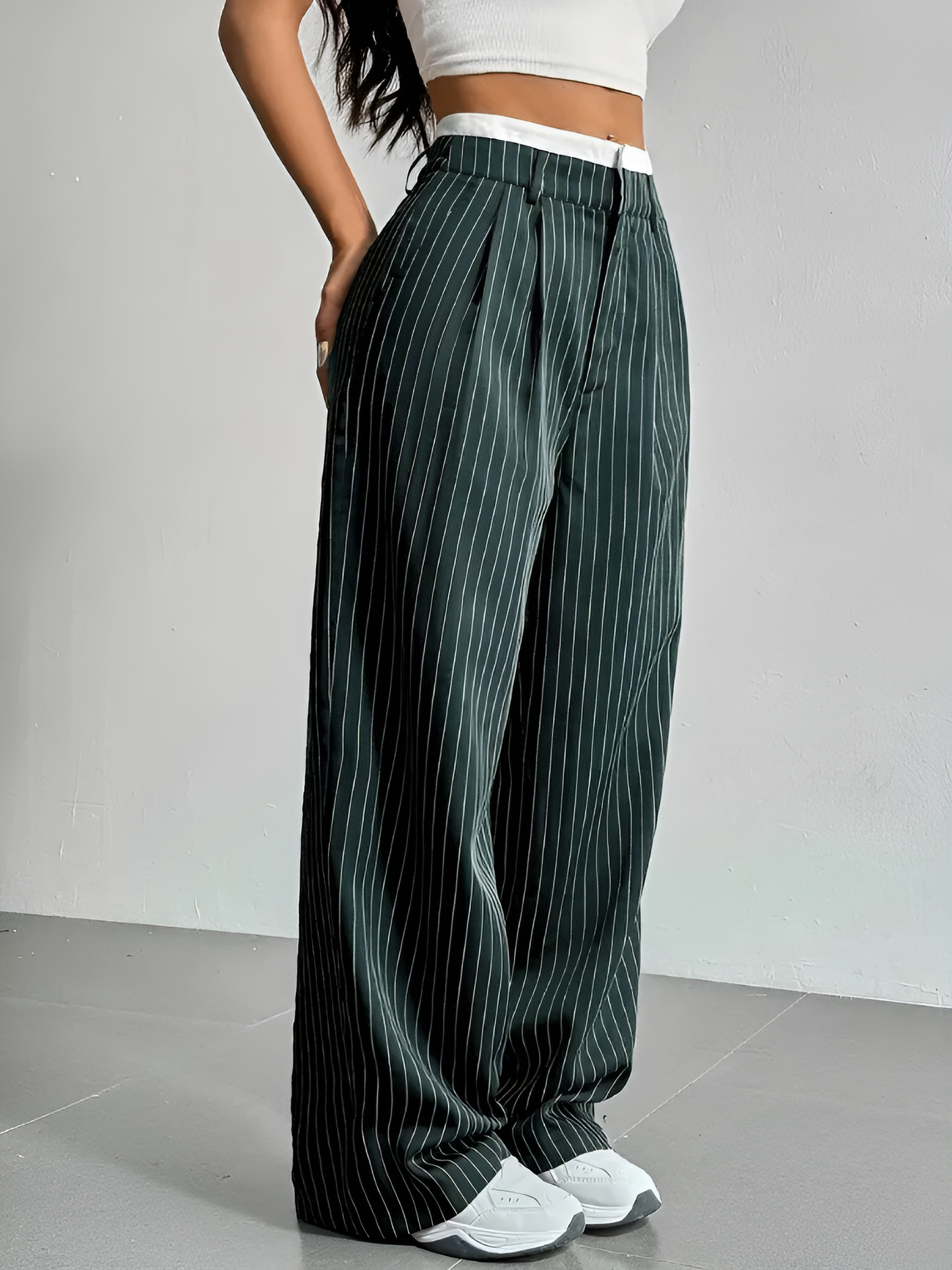 Casual High Waist Striped Wide Legs Trousers Pants