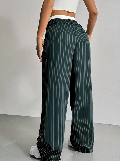 Casual High Waist Striped Wide Legs Trousers Pants