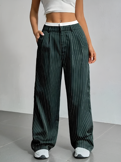 Casual High Waist Striped Wide Legs Trousers Pants