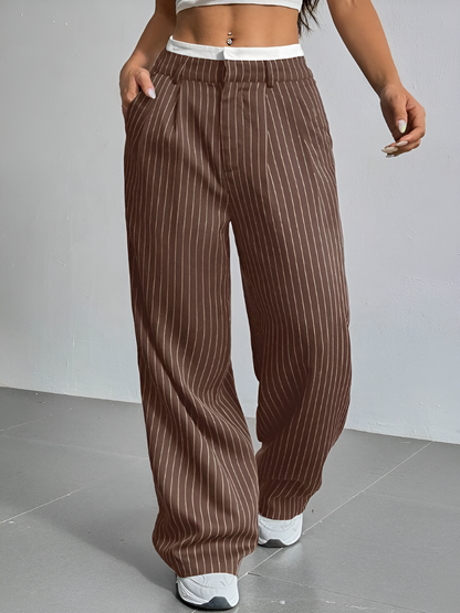 Casual High Waist Striped Wide Legs Trousers Pants