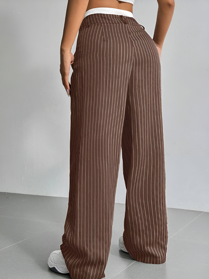 Casual High Waist Striped Wide Legs Trousers Pants