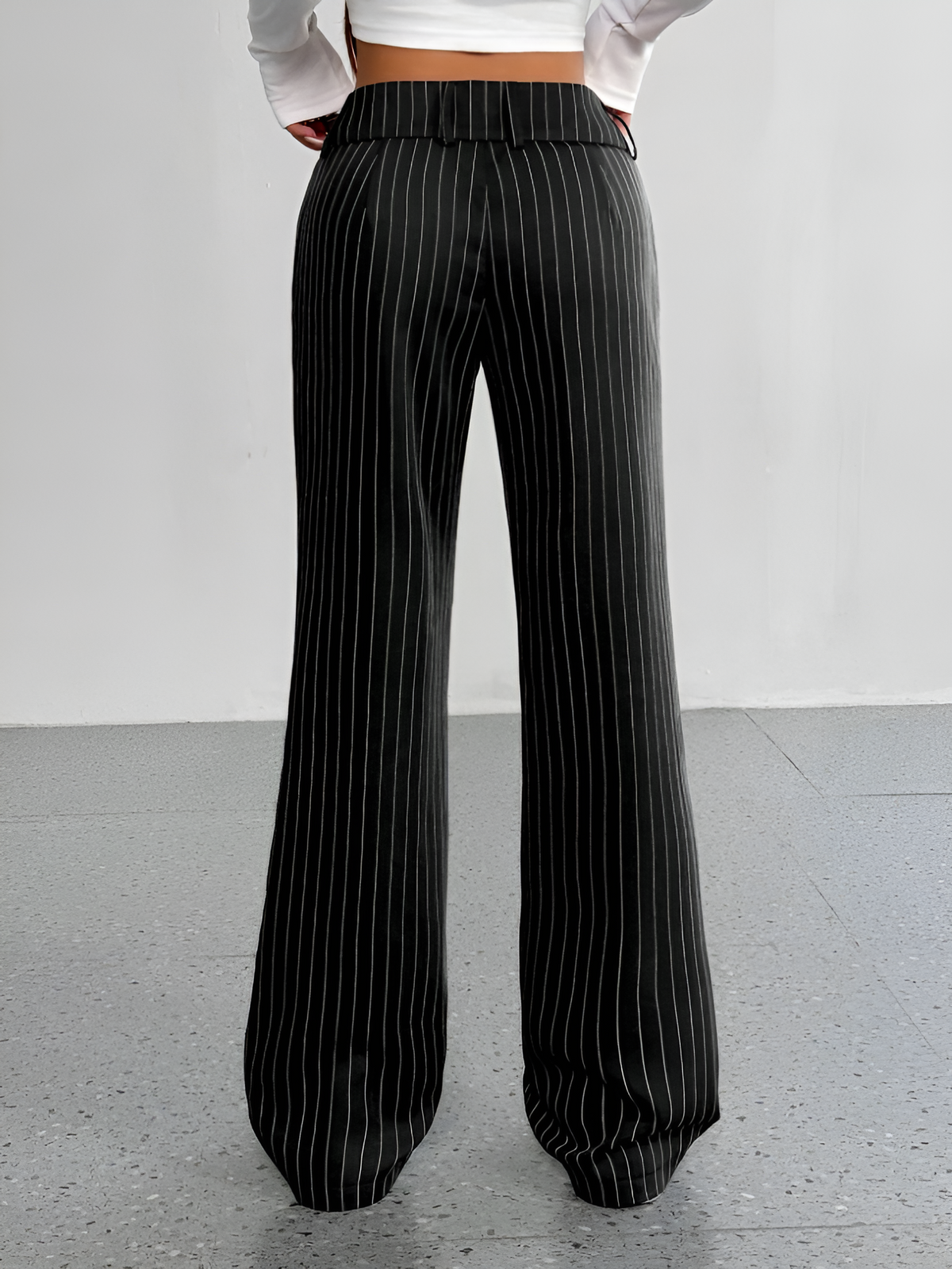 Striped Mid Rise Straight Leg Trousers Pants