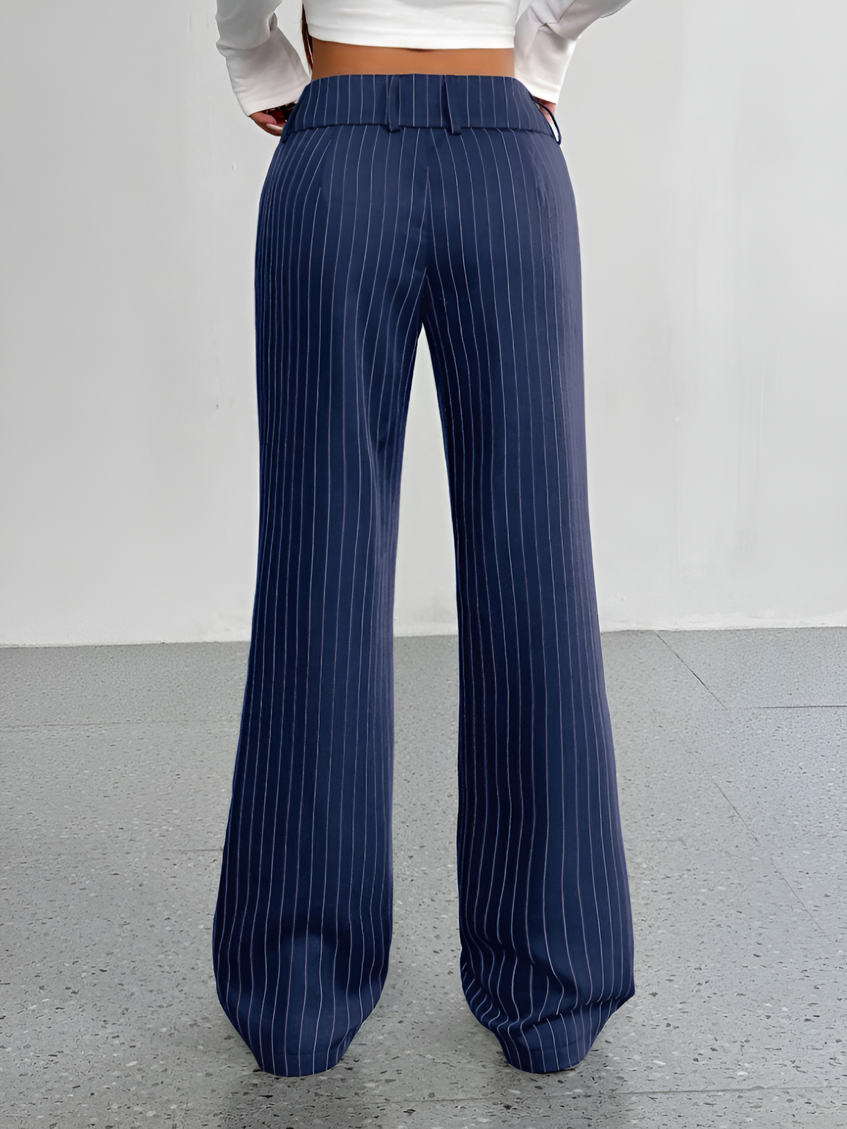 Striped Mid Rise Straight Leg Trousers Pants
