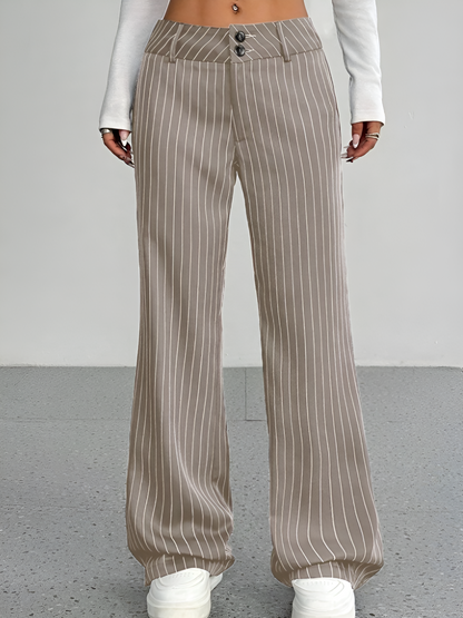 Striped Mid Rise Straight Leg Trousers Pants