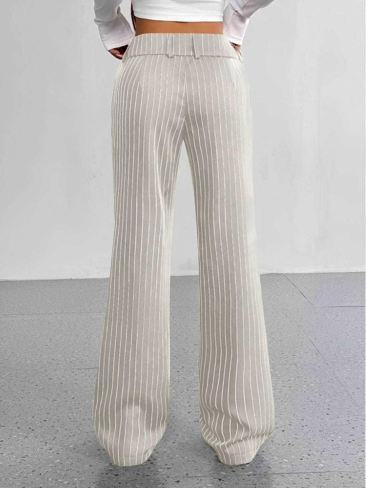 Striped Mid Rise Straight Leg Trousers Pants