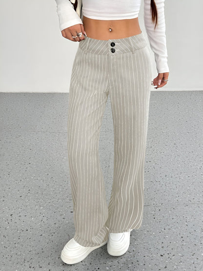Striped Mid Rise Straight Leg Trousers Pants