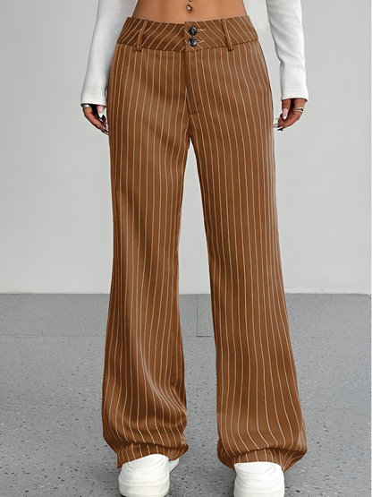 Striped Mid Rise Straight Leg Trousers Pants