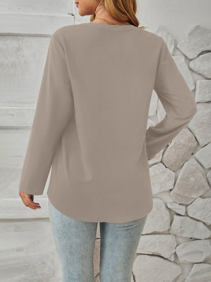 Notch Neck Buttoned Long Sleeves Casual Blouse