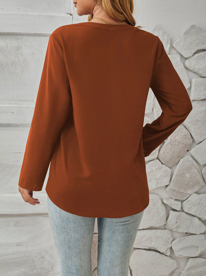 Notch Neck Buttoned Long Sleeves Casual Blouse