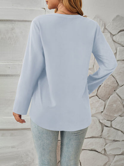 Notch Neck Buttoned Long Sleeves Casual Blouse