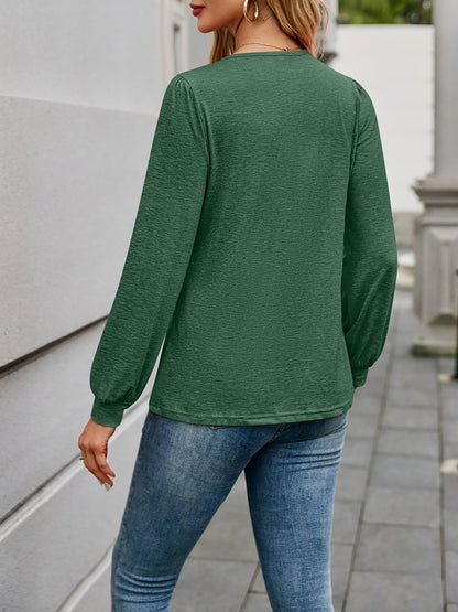 Casual V Neck Solid Color Long Sleeves Blouse