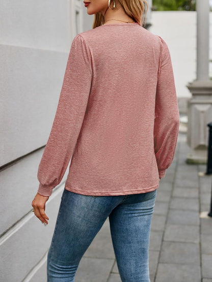 Casual V Neck Solid Color Long Sleeves Blouse