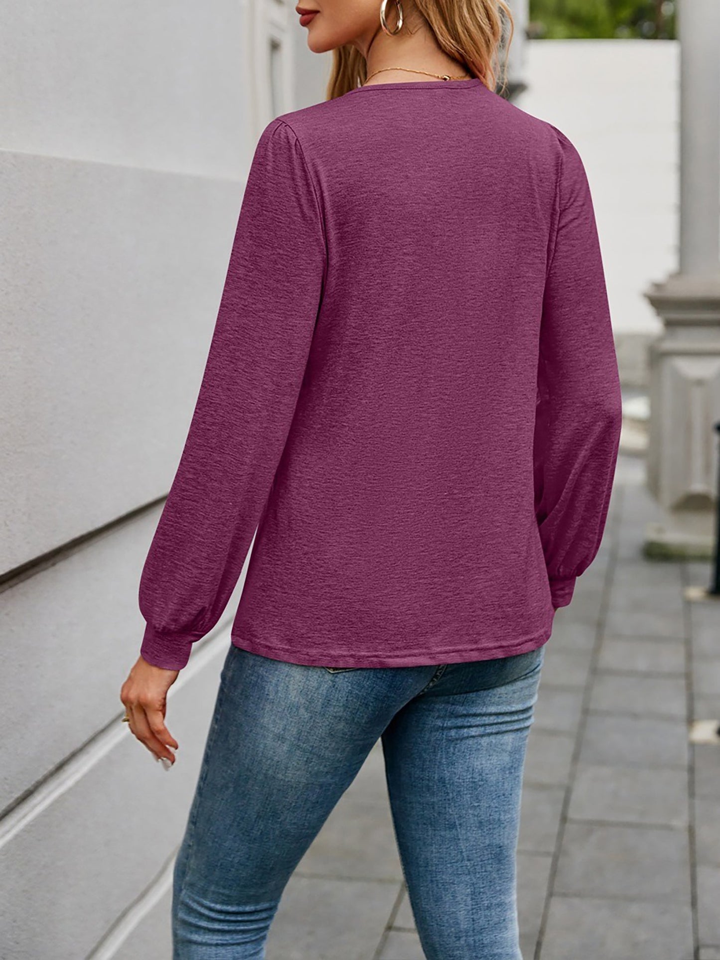Casual V Neck Solid Color Long Sleeves Blouse
