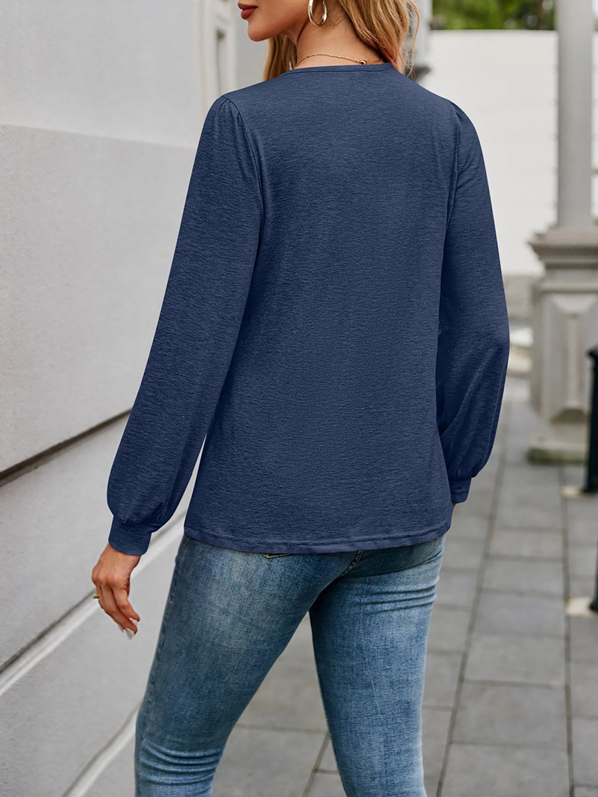 Casual V Neck Solid Color Long Sleeves Blouse