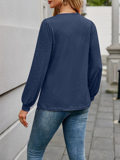 Casual V Neck Solid Color Long Sleeves Blouse