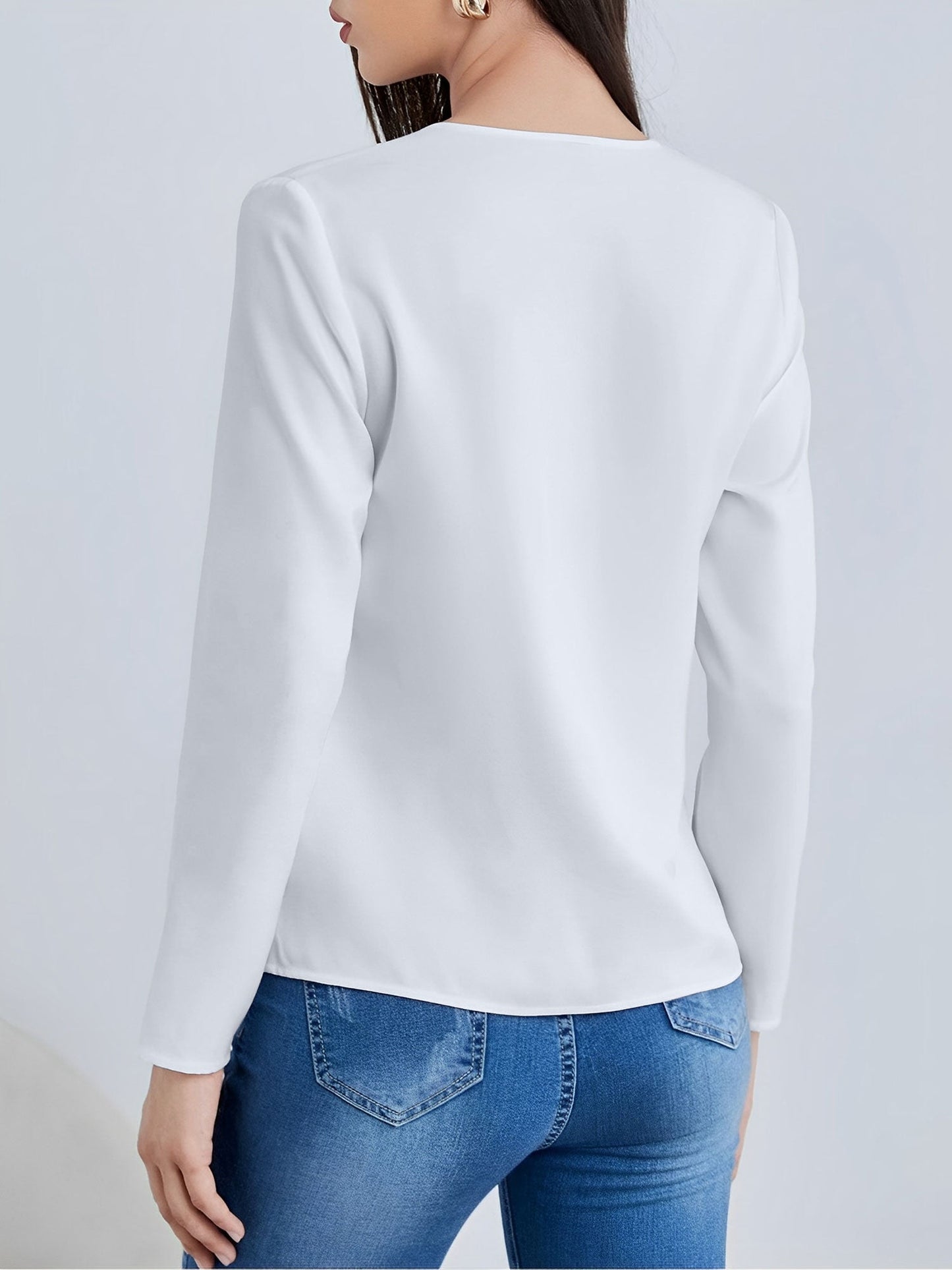 Notch Neck Satin Long Sleeves Work Office Blouse